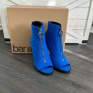 Bar III Blue Heeled Boots with Peep-Toe Design